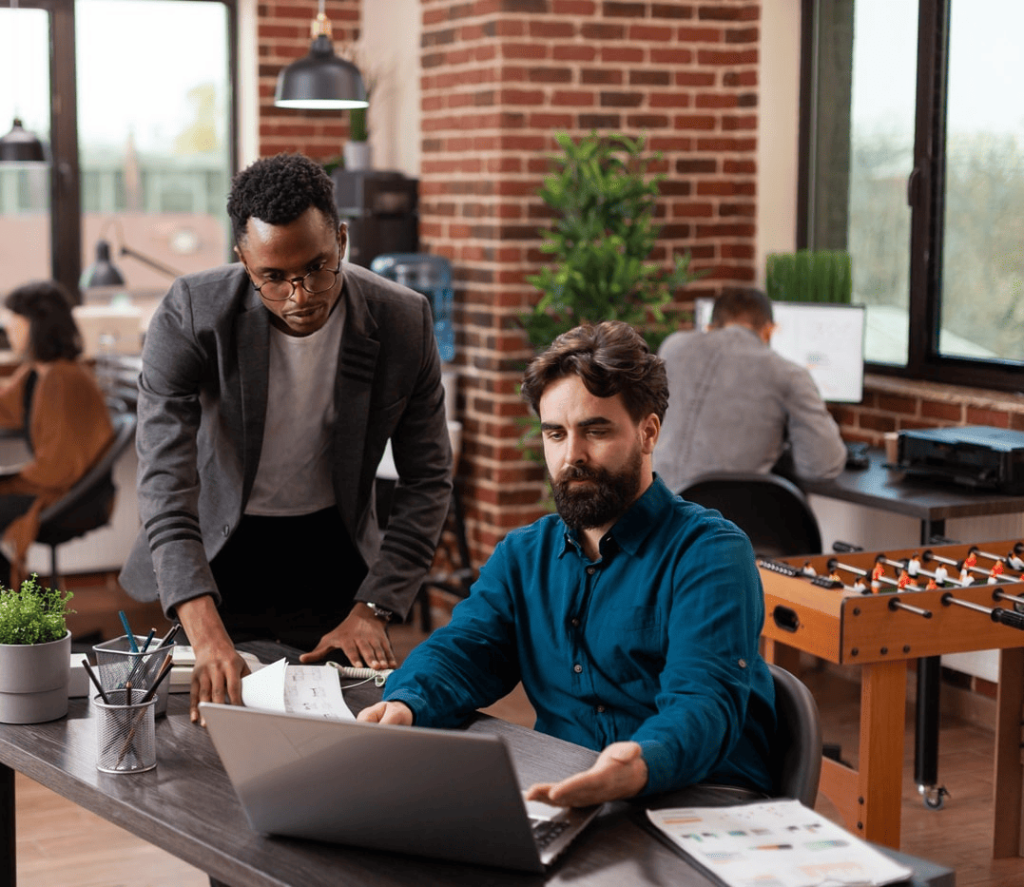 Office team discussing work